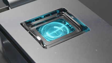 Futuristic energy core emitting a radiant blue light, symbolizing advanced technology and innovation