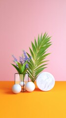 3D Render of Calm Composition with Paper Cutout Shapes