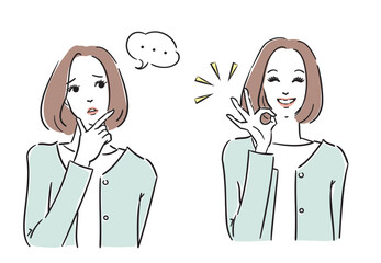 考える　解決　綺麗な女性の表情