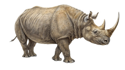 Fototapeta premium Extinct animal Sumatran rhinoceros isolated on white or transparent backgrouExtinct animal Sumatran rhinoceros on transparent backgroundnd