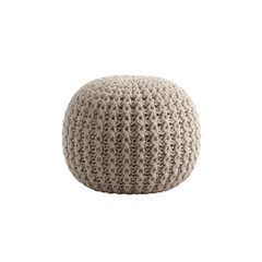 Knitted Beige Round Pouf Ottoman Footstool