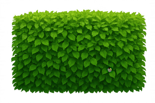 Green rectangular topiary hedge standing against transparent backdrop, serving architectural visualization and landscape design purposes