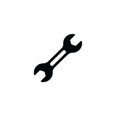 Open End Wrench Isolated, Black Silhouette of Spanner Tool on White
