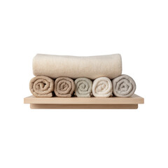 Rolled Bath Towels on Wooden Shelf - Spa and Wellness Concept