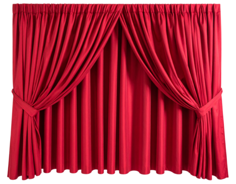 Red theater curtain isolated on transparent background, cutout