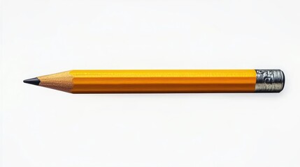 Close-up of a sharpened yellow pencil with a metallic eraser holder on a clean white background