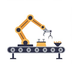 Orange Robotic Arm on Conveyor Belt