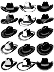 set vector various Mexican sombrero hat, cowboy charro hat, charro hat silhouettes