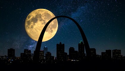 City skyline at night under a large moon (1)