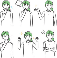 若い女性の表情セット