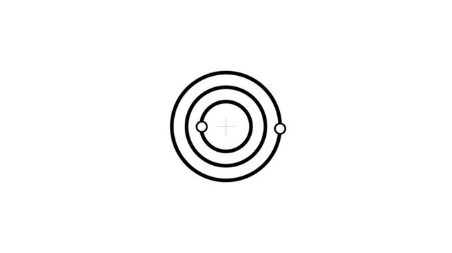 Animated stellite linear icon with plus icon. Rotating around globe. moon orbiting model. Seamless loop HD video with alpha channel .
