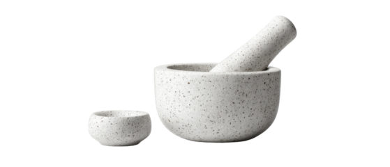Set of speckled white ceramic mortar and pestle