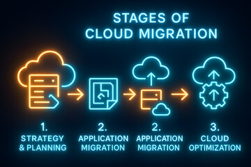 Cloud Migration Journey Infographic with Process Steps for Digital Transformation Strategy
