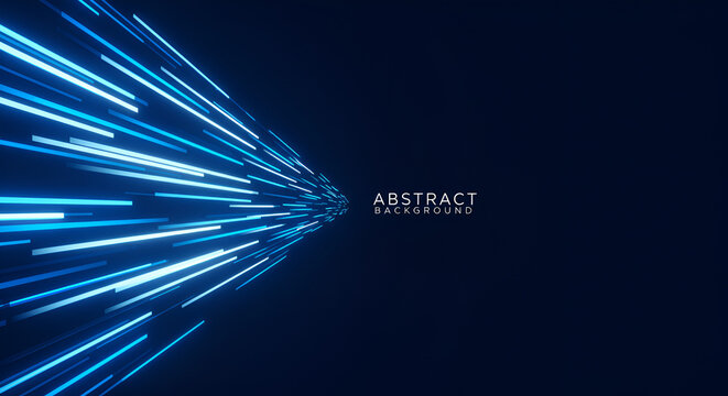 Futuristic abstract background with glowing blue light trails and geometric shapes