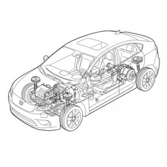 Fototapeta premium Detailed Cutaway Diagram of a Car Engine and Chassis