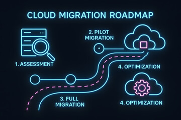 Cloud Migration Journey Infographic with Process Steps for Digital Transformation Strategy