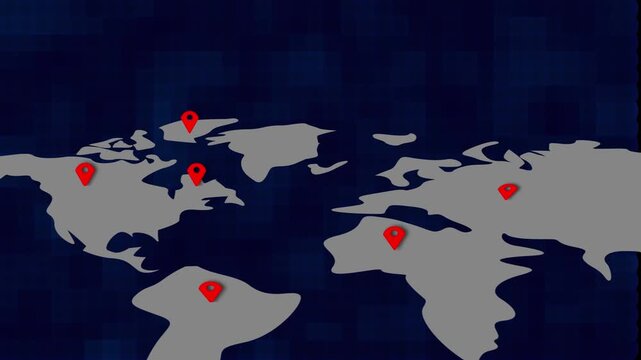 Digital world map with location pin, futuristic navigation marker, advanced mapping visualization, modern global tracking design, 4k animated video