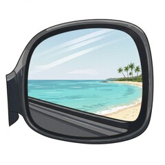 Tropical Beach Reflected In Car Side Mirror