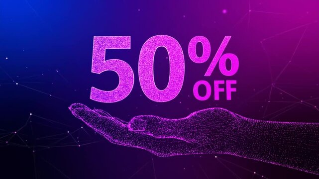 Digital 50% Off Sale Graphic with Hand