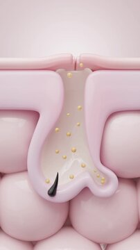 Acne treatment 3D illustration of inflamed skin pore with sebum and bacteria