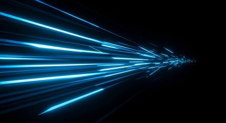Futuristic Technology Background with Neon Blue Light Streaks on Black Backdrop