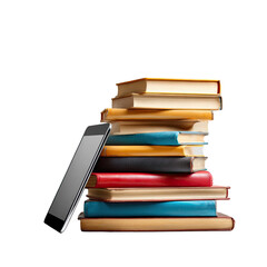 Stack of books with a phone
