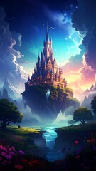 Fantasy Castle Floating Island Landscape