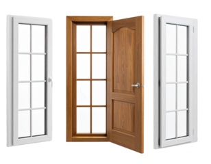 Set of windows and doors isolated on transparent backgroun