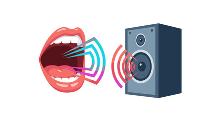 Speaker with colorful voice waves emanating, a vibrant audio experience for music lovers and podcast fans