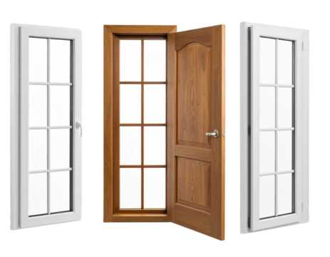 Set of windows and doors isolated on transparent backgroun