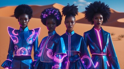 Futuristic Fashion Neon Desert Collection, African Models Showcase