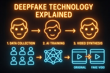 Deepfake Technology Infographic with AI Manipulation for Digital Media Awareness