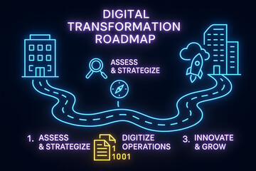 Digital Transformation Roadmap Infographic with Implementation Steps for Business Modernization