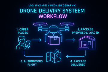 Drone Delivery Workflow and Automated Logistics Process Infographic for Technology Presentations