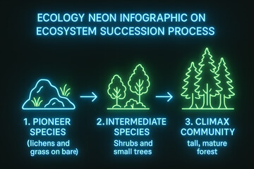 Ecosystem Succession Timeline from Pioneer to Climax Community for Biology Lessons