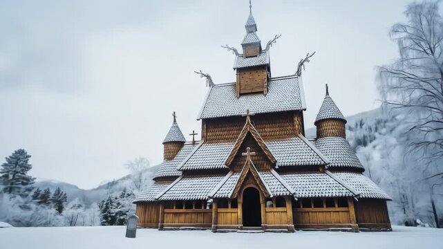 Borgund Stave Church: Ancient Wooden Architecture in Winter