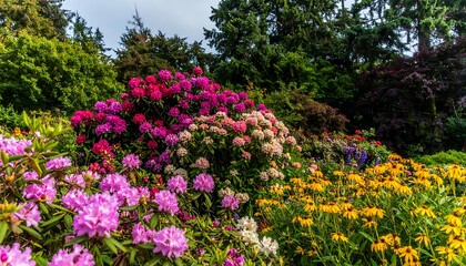 Vibrant flowerbeds in a lush garden