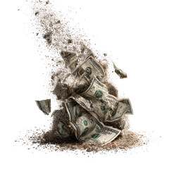 Money exploding into dust