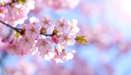 Obraz premium Close-up of delicate pink cherry blossoms