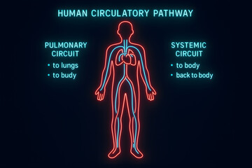 Human Circulatory Neon Diagram with Glowing Arteries and Veins for Science Visuals
