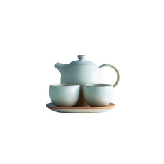 Elegant Light Green Ceramic Tea Set with Two Cups and Tray