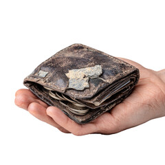 Worn leather wallet held in a hand
