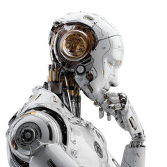 Fototapeta premium Thoughtful robot head and shoulders