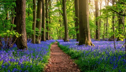 Sunlight path through a vibrant bluebell wood (4)