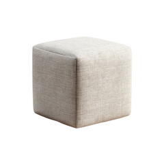 Modern Beige Square Ottoman, Upholstered Footstool, Cube Shaped Seat