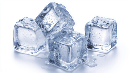 Transparent Ice Cubes with Water Droplets isolated on white or transparent PNG background &ndash; Realistic Frozen Ice Texture