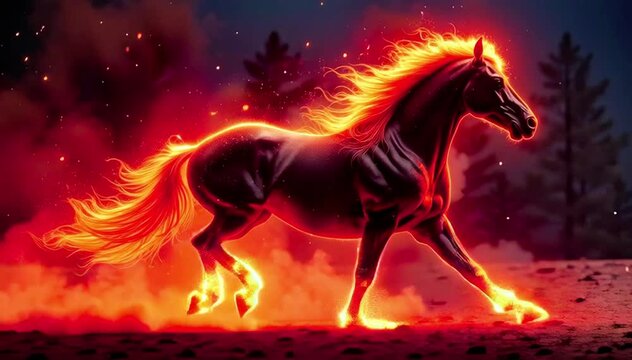 The symbol of 2026 comes to life: a fiery horse in flames and sparks