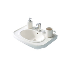 Modern White Bathroom Sink with Accessories Soap Dispenser, Faucet, and Mug