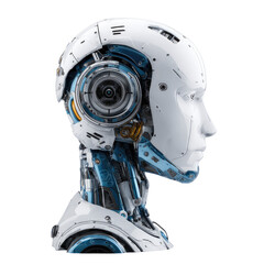 Profile view of a futuristic robot head.  Complex mechanical design