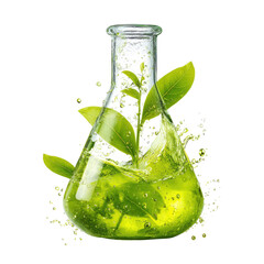 Fototapeta na wymiar Beaker with green leaves and liquid (1)